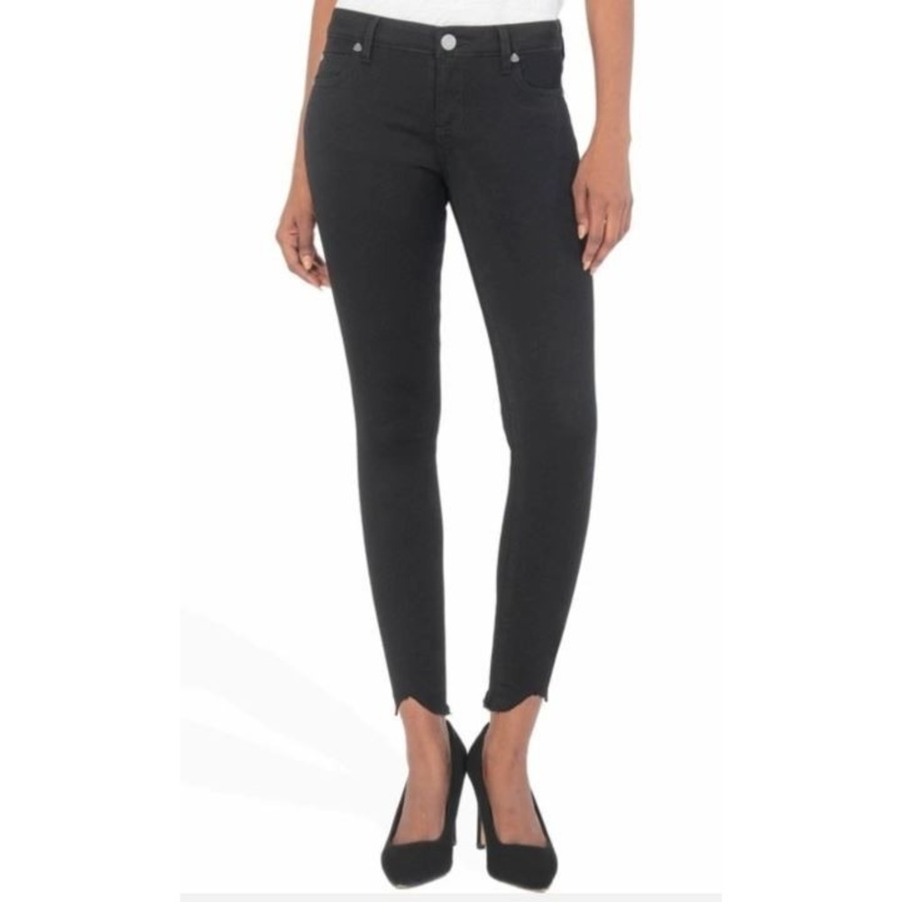 Kut From The Kloth Women's Carlo Ankle Skinny Frayed Hem Jeans in Black Size 12
